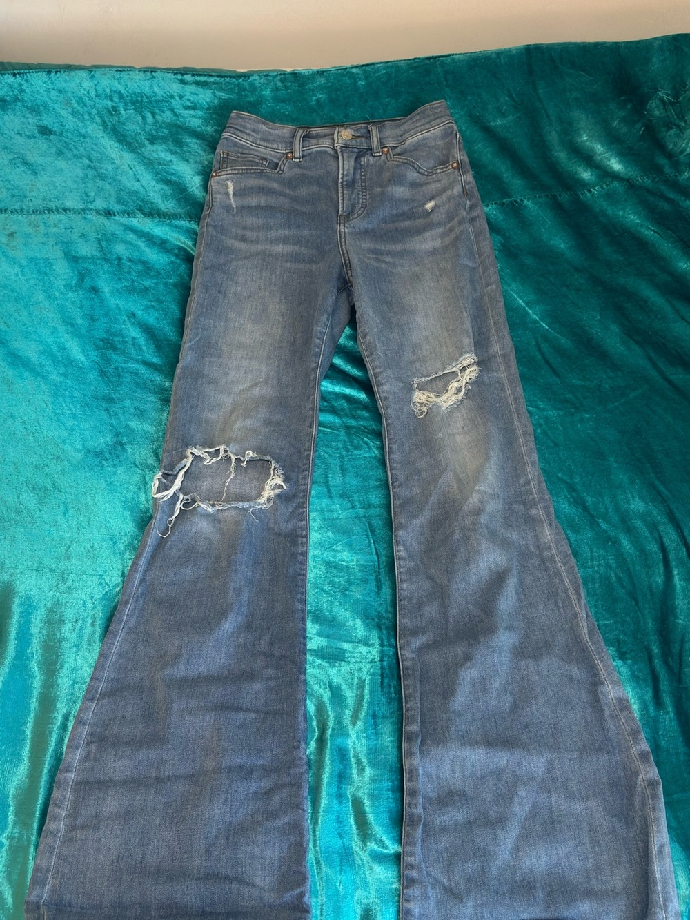 Express Distressed Blue Flare Jeans